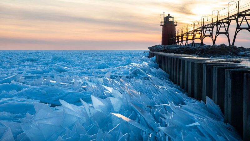 Gorgeous ice shards are piling up along Lake Michigan