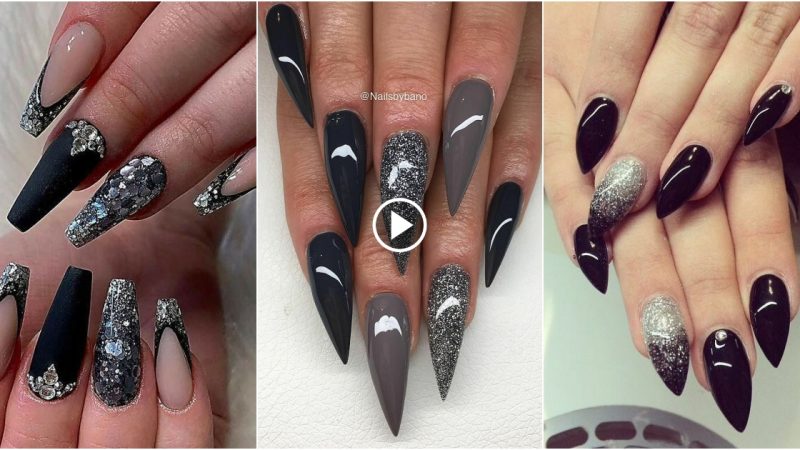 20 Inscrutable Black Glitter Nails That Are More Glam Than Goth.