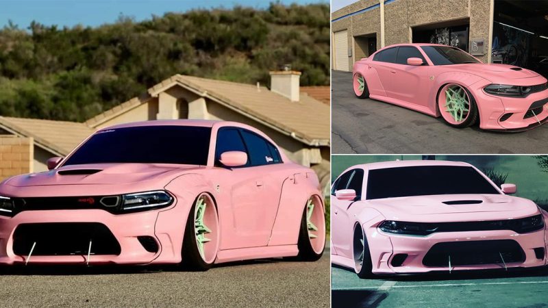 Shirokai Dodge Charger “Pink Flamingo” Flexes Widebody on Tiffany Blue Wheels