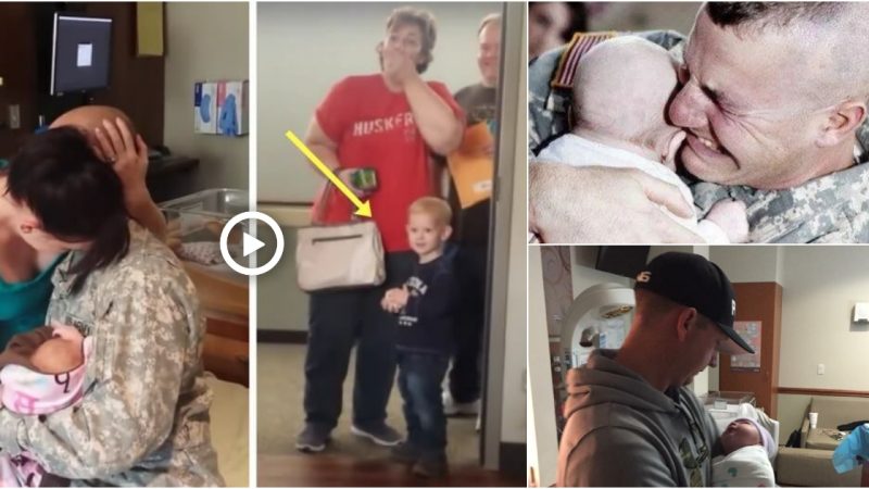 The priceless moment of a soldier’s father returning home to meet his newborn baby has brought tears to many eyes, capturing the raw emotions perfectly