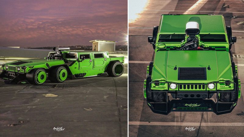 “Poor Man’s Green” Blown Hummer Gets Down to Business, F1 Six-Wheeler Style