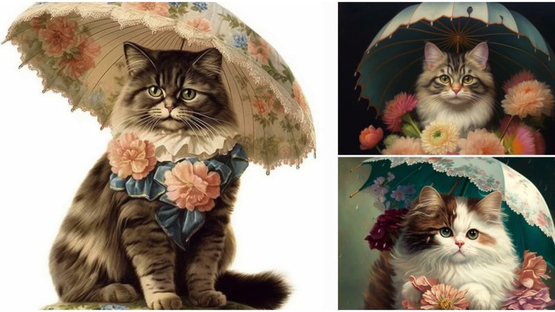 Artistic Mishaps: The Quirky Encounter Between a Parasol Handle and a Cat in Midjourney’s Creation