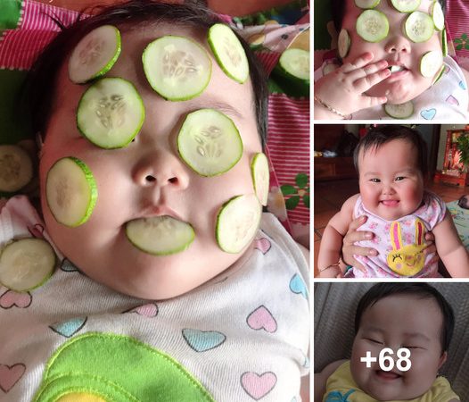 Pure Delight: The Hilarious Encounter of a Chubby Little Girl with a Cucumber Mask